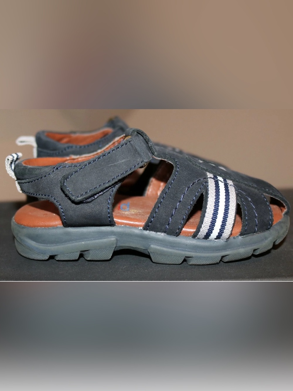 Toddler Boy Blue Leather Sandals with Non Skid Soles by Scott David  - Size 8